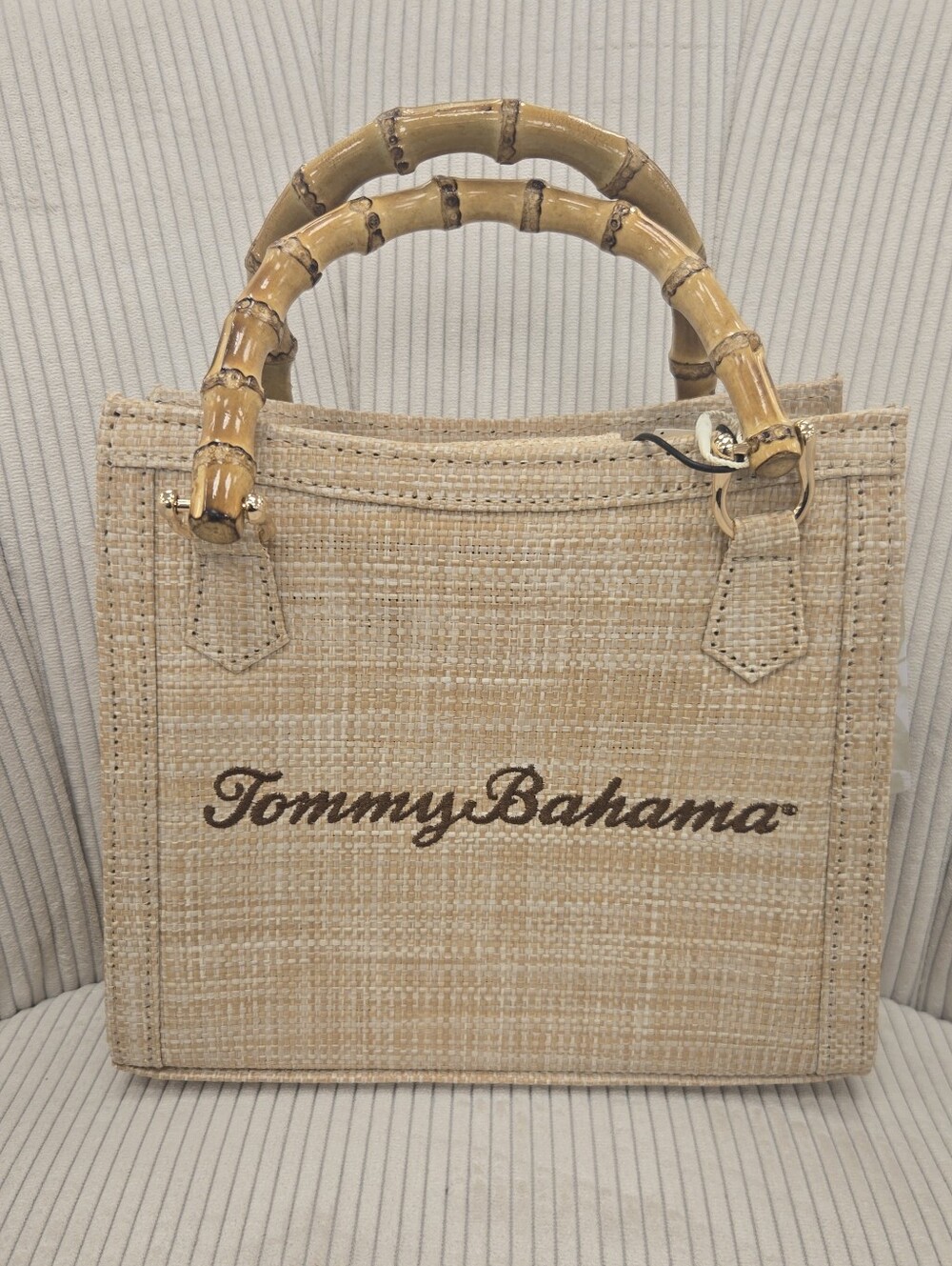 Tommy Bahama Natural Beige Tote with Bamboo Handles